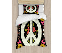 Peace Sign with Flowers Duvet Cover Set