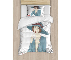 Woman at Cafe Duvet Cover Set