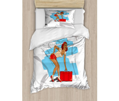 Girl and Suitcase Duvet Cover Set