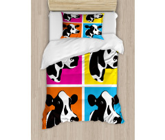 Pop Art Cow Heads Image Duvet Cover Set