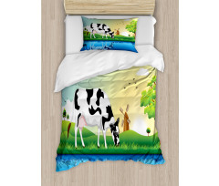 Field Tree Lake Windmill Duvet Cover Set