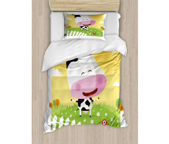 Happy Cartoon Cow Ranch Duvet Cover Set