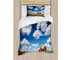 Cow Meadow Sky Clouds Duvet Cover Set