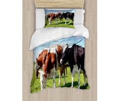 Cows Grazing on Pasture Duvet Cover Set