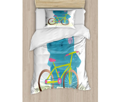 Hippo Child with Bicycle Duvet Cover Set