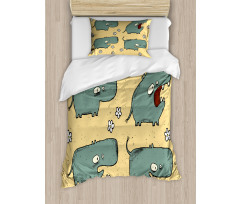 Comic Hippo Floral Grungy Duvet Cover Set