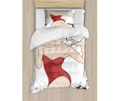 Pale Skin Brunette Duvet Cover Set