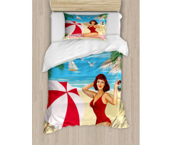 Red Bathing Suits Duvet Cover Set