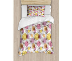 Floral Sketch and Dots Duvet Cover Set