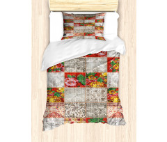 Folkloric Grunge Flowers Duvet Cover Set