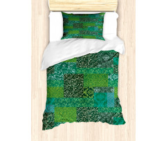 Curly Ornaments in Squares Duvet Cover Set