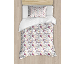 Flowers Butterflies Doodle Duvet Cover Set