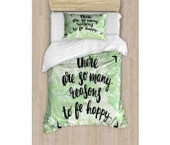 Green Leafy Branches Words Duvet Cover Set