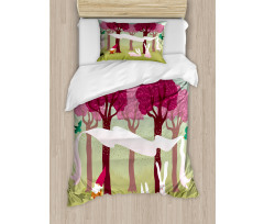 Forest with Pink Trees Duvet Cover Set