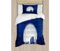 Moon Stars and City Duvet Cover Set