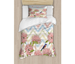 Zigzags Flowers and Birds Duvet Cover Set