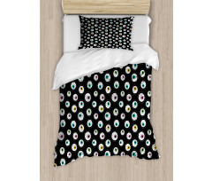 Dashed Circles Cartoon Eyes Duvet Cover Set