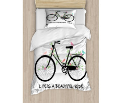 Vintage Bike Flowers Birds Duvet Cover Set