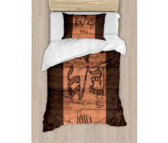 Iowa Flag on Wood Planks Duvet Cover Set