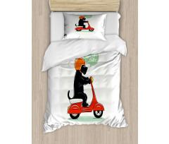 Scooter Ridding Puppies Duvet Cover Set