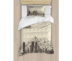 Denver City Skyline Sketch Duvet Cover Set