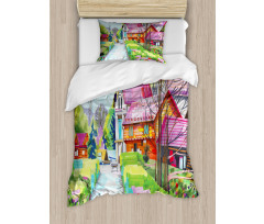 Rural Old Village Houses Duvet Cover Set