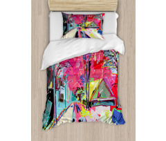 Funky Streets Sketch Trees Duvet Cover Set