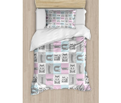 Pastel Checkered Funny Animal Duvet Cover Set