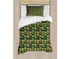 Seafood Rolls on Green Shade Duvet Cover Set