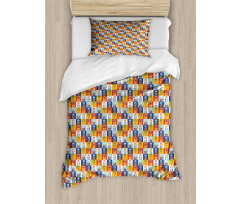 Checkered and Floral Duvet Cover Set