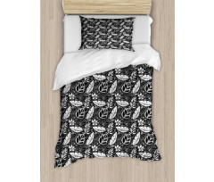 Monochrome Flowers and Dots Duvet Cover Set