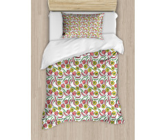 Sketch Style Peppers Pattern Duvet Cover Set