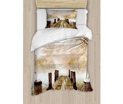 Fall Lake in Forest Duvet Cover Set