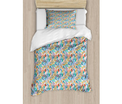 Tropical Doodle Leaves Duvet Cover Set