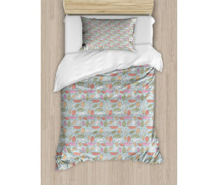 Pastel Colored Fall Foliage Duvet Cover Set