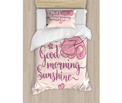 Sleeping Pink Cat and Text Duvet Cover Set
