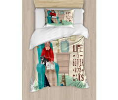 Lady in Armchair and Kitten Duvet Cover Set