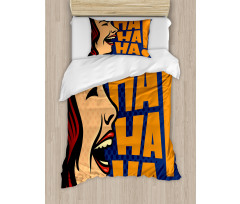 Cartoon Style Woman Laughing Duvet Cover Set