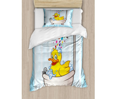 Cartoon Mascot in Bathtub Duvet Cover Set