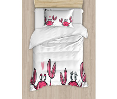 Funky Crab Couple and Heart Duvet Cover Set