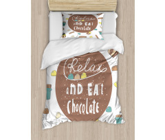 Relax and Eat Chocolate Text Duvet Cover Set