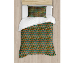 Grungy Retro Rhombus Shape Duvet Cover Set