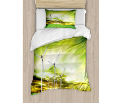 Wing Turbines Green Sky Duvet Cover Set