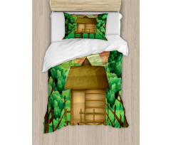 Wooden Hut Shelter and Sun Duvet Cover Set