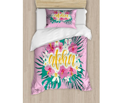 Exotic Flowers Palm Leaves Duvet Cover Set