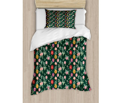 Colorful Flower and Buds Duvet Cover Set