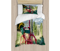Mountain Landscape and Bike Duvet Cover Set
