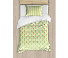 Orange Flower Green Leaf Duvet Cover Set