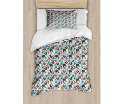 Boston Terriers and Flowers Duvet Cover Set