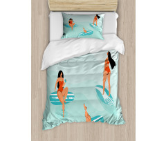 Surfing Girls with a Dog Duvet Cover Set